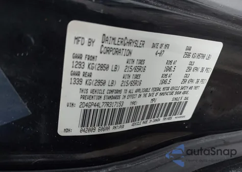 2007 Dodge Grand Caravan Sxt из США, поврежденный, VIN 2D4GP44L77R317153